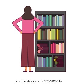 woman with bookshelf books literature