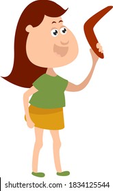 Woman with boomerang, illustration, vector on white background