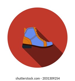 Woman Boot Icon. Flat Circle Stencil Design With Long Shadow. Vector Illustration.