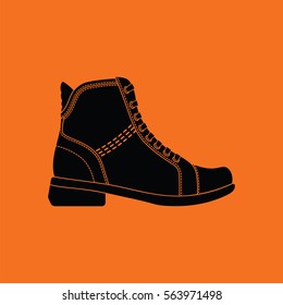 Woman boot icon. Orange background with black. Vector illustration.