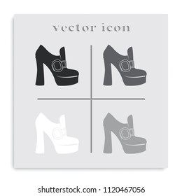 Woman boots flat black and white vector icon.