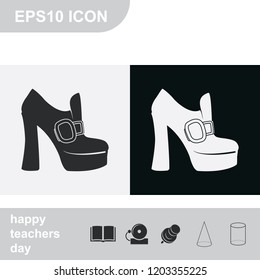 Woman boots flat black and white vector icon.