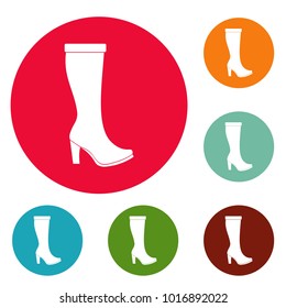 Woman boots icons circle set vector isolated on white background