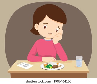 Woman Bored with food, Mother don't want to eat. bored eating