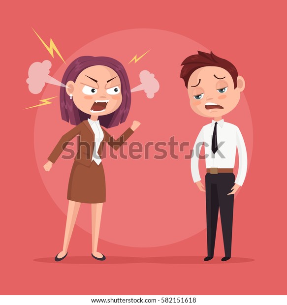 女性の上司の性格が働く人を怒鳴る ベクター平面の漫画イラスト のベクター画像素材 ロイヤリティフリー