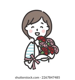 Woman with a bouquet of carnations Mother's Day Illustration