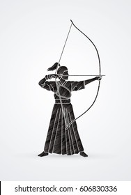 Woman bowing Kyudo designed using black grunge brush graphic vector.