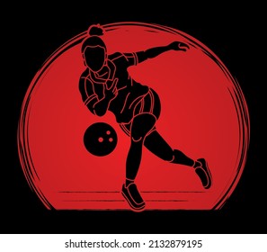 Woman Bowling Sport Player Action Cartoon Graphic Vector