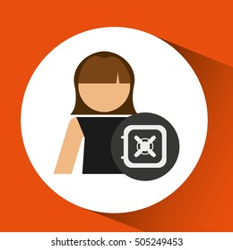 woman with box safe money icon graphic vector illustration