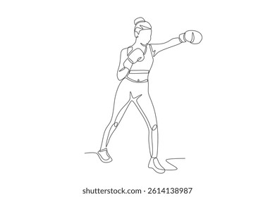 Woman boxing concept one-line drawing