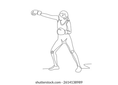 Woman boxing concept one-line drawing