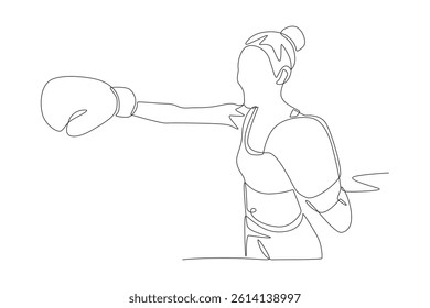 Woman boxing concept one-line drawing