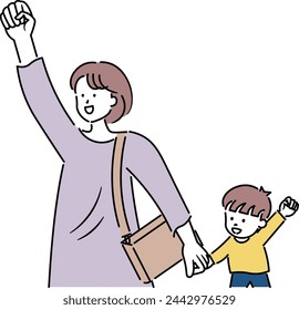woman and boy go to shopping