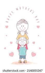 Woman and boy Mother and son Happy mothers day card Vector