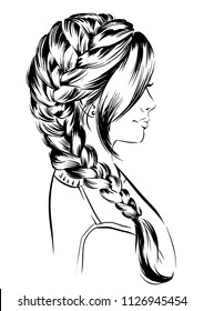 Woman With Braid. Fashion Illustration