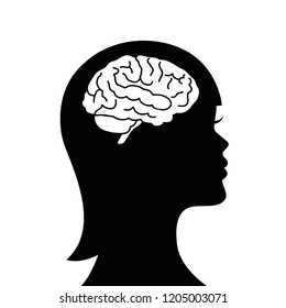 woman with brain isolated silhouette symbol vector illustration