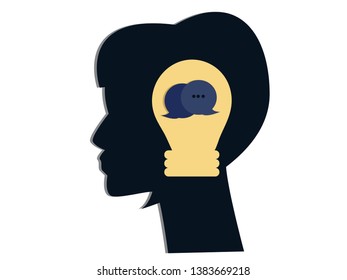 woman brain performance , chat thinking head, vector and illustration