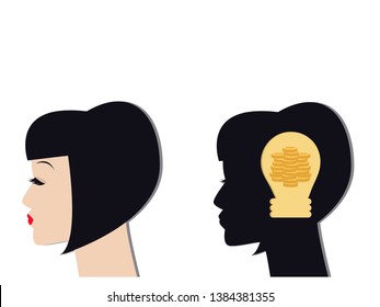 woman brain performance, thinking head, Money icon vector, dollar flat sign symbols logo