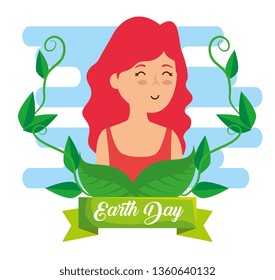 woman with branches leaves to earth day