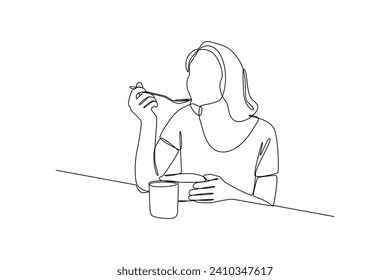 Woman breakfast with tea. Meal minimalist concept