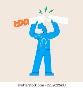 Woman breaking big cigarette. Health concept. Colorful vector illustration