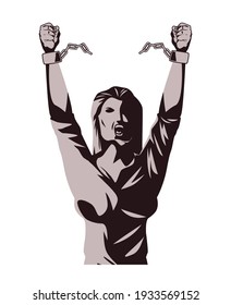 woman breaking chain protesting revolution