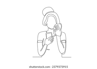 A woman breaks up with her boyfriend. Breakup one-line drawing