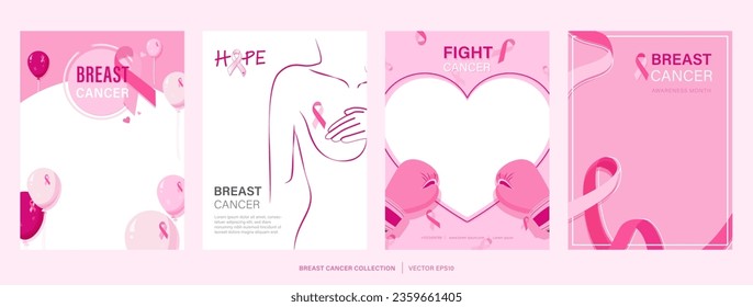 Woman breast cancer awareness month poster backgrounds with copy space, set of four