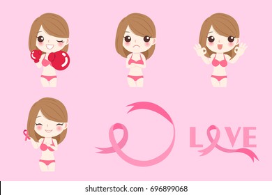 woman with breast cancer on the pink background