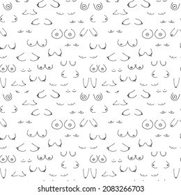 Woman breast doodle seamless pattern. Different kinds of woman Brest on white background.