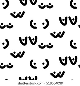 Patrón transparente del vector mamario femenino. El fondo del doodle de los tetas divertidos. Patrón blanco y negro.