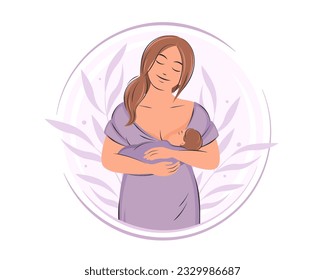 Woman breastfeeding her baby. Motherhood and breastfeeding concept. Vector illustration.