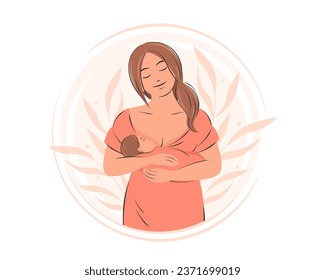 Woman breastfeeding her baby. Motherhood and breastfeeding concept. Vector illustration.