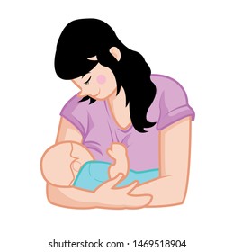 woman breastfeeding her son in her arms