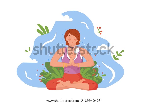Woman breathing exercise. Abdominal breath exercise
technique for yoga meditation, relaxation body and mind, face blow
respiration deep exhale belly diaphragm, vector illustration of
exercise yoga