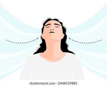 A woman breathing exercise in flat vector illustration.