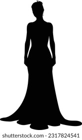 A woman bride in a bridal wedding dress in a silhouette