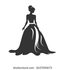  A woman bride in a bridal wedding dress, Beautiful woman bride silhouette vector illustration.