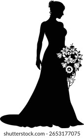 Uma mulher noiva em um vestido de casamento nupcial em uma silhueta