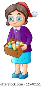 Woman is bringing a Christmas ornament tree