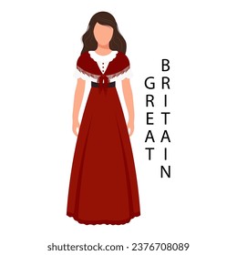 Woman in British retro folk costume. Culture and traditions of Great Britain. Illustration, vector