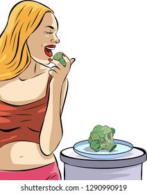 Woman and broccoli