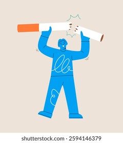 Woman broke cigarette.  Quit smoking concept. Colorful vector illustration
