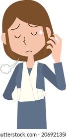 A woman with a broken arm and depression