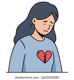 woman with a broken heart emotional pain flat color vector illustration template design