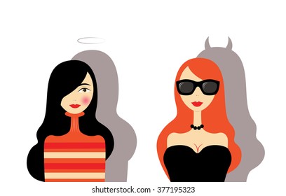 Woman broken heart. Vector modern flat illustration. Avatar people head. Various cartoon modern faces. Flat design vector illustration.