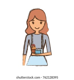 woman with brown hair  an  ice crean scoops vector illustration