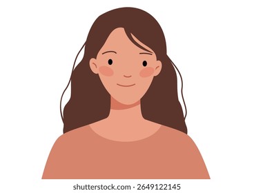 Woman with brown hair smiling. Happy female avatar for user profile or social media app. Diverse character portrait for concept design.