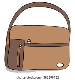 Woman brown handbag icon isolated on a white background. Vector hand drawn cartoon illustration of fashion accessory.