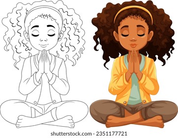 A woman with brown skin and curly hair sitting in meditation